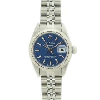 Pre owned Rolex Womens Datejust White Gold Blue Dial Watch   13993559