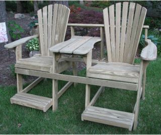 Weathercraft Adirondack Double Seater Balcony Height Tete A Tete with Umbrella Hole   Unfinished   Adirondack Chairs