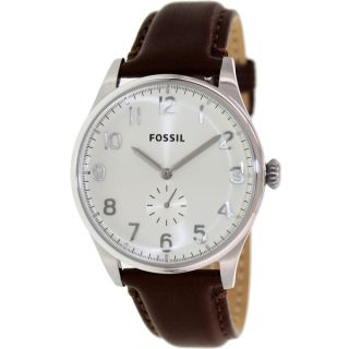 Fossil Mens Nate JR1473 Brown Leather Quartz Watch with Silver Dial