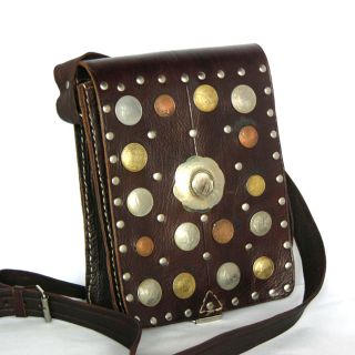 Dark brown Coin studded Rustic Moroccan Leather Bag (Morocco