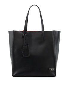 Prada Soft Leather Tote Bag, Black/Red