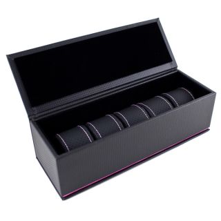 Caddy Bay Collection Black/ Pink Carbon Fiber 5 slot Watch Case