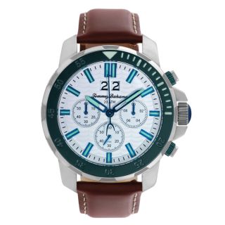 Tommy Bahama Mens Big Island Diver Chronograph Leather Strap Watch