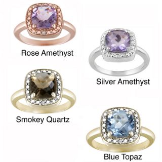 Glitzy Rocks Sterling Silver Gemstone and Diamond Accent Square Ring