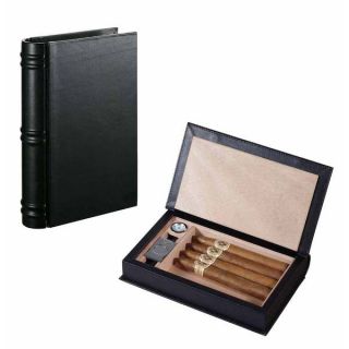 Visol Folio Black Leather Travel/Desktop Humidor Set   Holds 5 Cigars