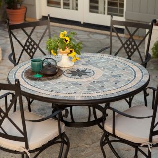 Belham Living Barcelona 48 in. Round Mosaic Patio Dining Set   Seats 4 (Dining Table/4 Dining Chairs/4 Seat Cushions)