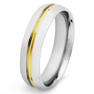 Two tone Stainless Steel Mens Goldplated Center Ring  
