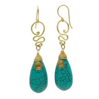 Brass Turquoise Teardrop Swirl Earrings (Thailand)  