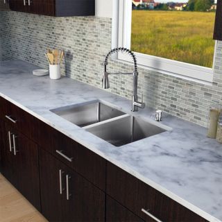 Vigo VG15187 Double Basin Undermount Kitchen Sink and Faucet Set   Kitchen Sinks