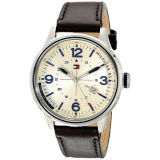 Tommy Hilfiger Mens 1791102 Casual Sport Round Brown Leather Strap