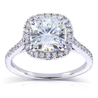 Annello 14k Gold Cushion cut Forever Brilliant Moissanite and 1/4 ct