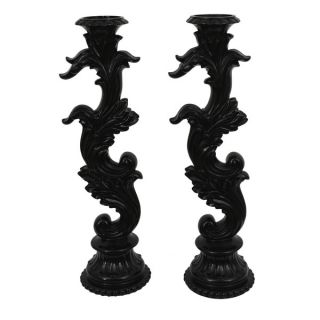 24 inch Lacquered Black Resin Candle Holders (Set of 2)