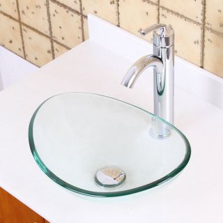ELITE 1418+F22T Unique Oval Transparent Tempered Glass Bathroom Vessel