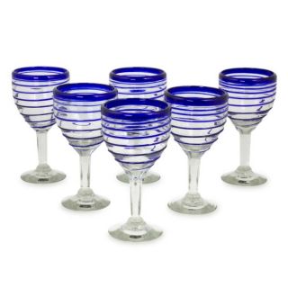 Set of 6 Tall Cobalt Spiral Wine Glasses (Mexico)   11204570