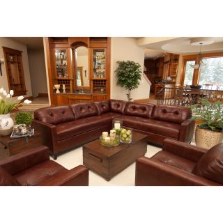Elements Carlton 2 Piece Top Grain Leather Sectional Collection with Sectional and Standard Chair   Raisin