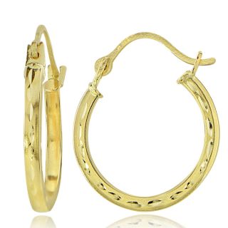 Mondevio 14K Gold 1.6mm Square Tube Diamond Cut Hoop Earrings, 20mm