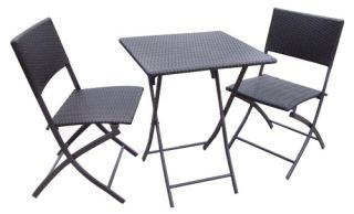 DC America Folding All Weather Resin Wicker 3 pc. Bistro Set   Outdoor Bistro Sets