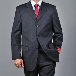 Mens Striped Dark Charcoal Grey 3 button Wool Suit  