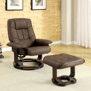 Furniture of America Chocolate Leatherette Swivel Recliner with