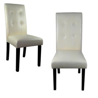 Classic White Faux Leather Tufted Parson Chairs Set of 2  