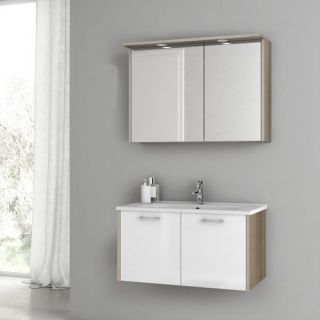 ACF by Nameeks ACF NI02 GW/LC Nico 33 in. Single Bathroom Vanity Set   Glossy White / Larch Canapa   Single Sink Vanities