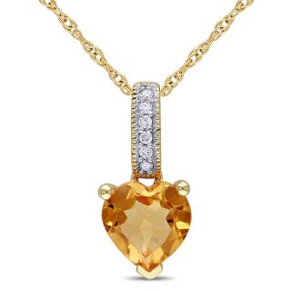 Miadora 10k Yellow Gold Citrine and Diamond Heart Necklace  