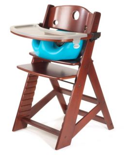 Keekaroo Height Right High Chair Mahogany with Aqua Infant Insert and Tray   High Chairs