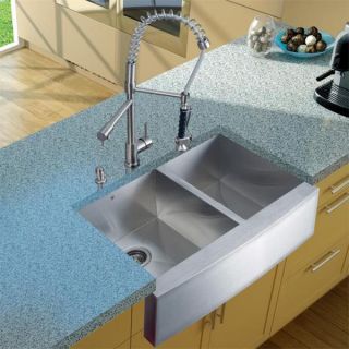 VIGO Farmhouse Stainless Steel Kitchen Sink, Faucet, and Dispenser Set