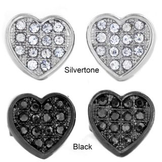 West Coast Jewelry Silvertone or Black Micro Pave Crystal Heart Stud