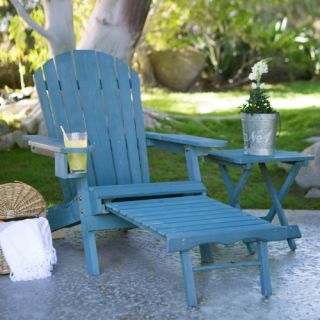Coral Coast Big Daddy Adirondack Chair with Pull Out Ottoman and Cup Holder   Blue Stained   Adirondack Chairs