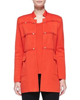 Misook Studded Long Jacket, Blood Orange, Womens