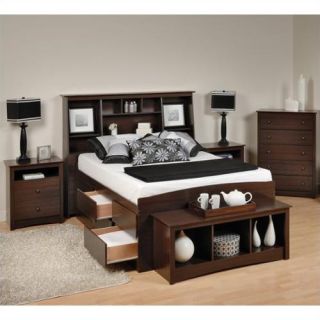 Prepac Fremont 5 Piece Tall Full Bedroom Set with Bench in Espresso