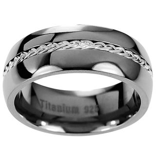 Vance Co. Mens Titanium Grooved and Braided Sterling Silver Inlay