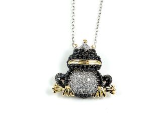 Sterling Silver Rhodium Plated and CZ Frog Necklace  345 DBN12201