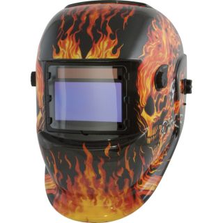 Titan Tekz Auto-Darkening Welding Helmet with Grind Mode — Flaming Skull, Model# 41266  Welding Helmets
