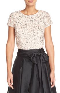 Adrianna Papell Short Sleeve Sequin Mesh Top