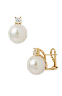 Majorica 12mm Round Pearl Stud Earrings with Cubic Zirconia