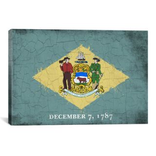 Delaware Flag, Grunge Wood Boards Painted Graphic Art on Canvas by