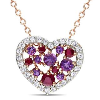 Miadora Pink Silver 1 3/4ct TGW Multi colored Topaz Heart Necklace