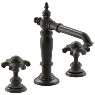 KOHLER Artifacts 8 in. Widespread 2 Handle Column Design Bathroom Faucet in Oil Rubbed Bronze with Prong Handles K 72760 2BZ 98068 3M 2BZ