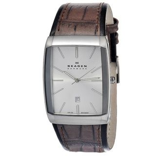 Skagen Mens Brown Silver Tone Rectangle Watch  ™ Shopping