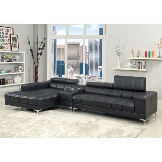 Furniture of America Windsor 2 Piece Sectional Sofa with Optional Bluetooth Console   Black