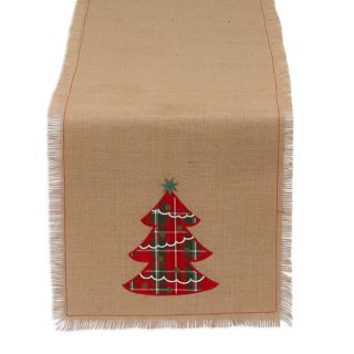 Tree Embroidered Burlap Table Runner
