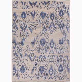 Hand Made Tribal Pattern Ivory/ Blue Wool/ Bamboo Silk Rug (2x3