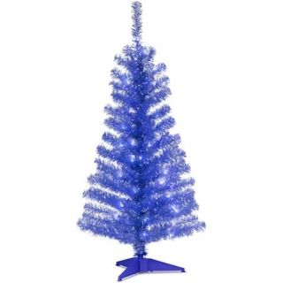 National Tree Co. Tinsel Trees 4'' Blue Artificial Christmas Tree with 70 Clear Lights and Stand
