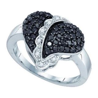 10K White Gold 0.64ctw Elegant Pave Black Diamond Ladies Fashion Heart Ring