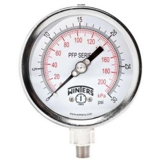 Winters Instruments PFP Series 4 in. Stainless Steel Liquid Filled Case Pressure Gauge with 1/4 in. NPT LM and Range of 0 30 psi/kPa PFP642