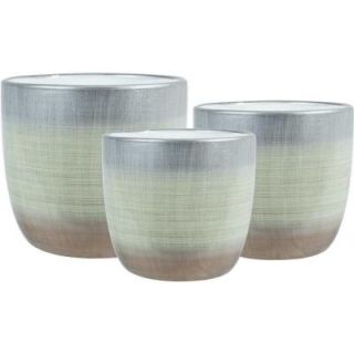 Pride Garden Products Holiday Jute 6.5 in. Dia, 5.5 in. Dia and 4.5 in. Dia Silver/Gold Ceramic Pot (Set of 3) 75673