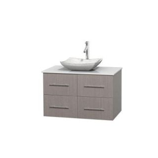 Wyndham Collection Centra 36 in. Vanity in Gray Oak with Solid Surface Vanity Top in White and Sink WCVW00936SGOWSGS3MXX