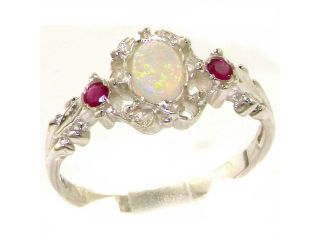 VINTAGE design 925 Solid Sterling Silver Natural Fiery Opal & Ruby Ring   Size 6   Finger Sizes 4 to 12 Available